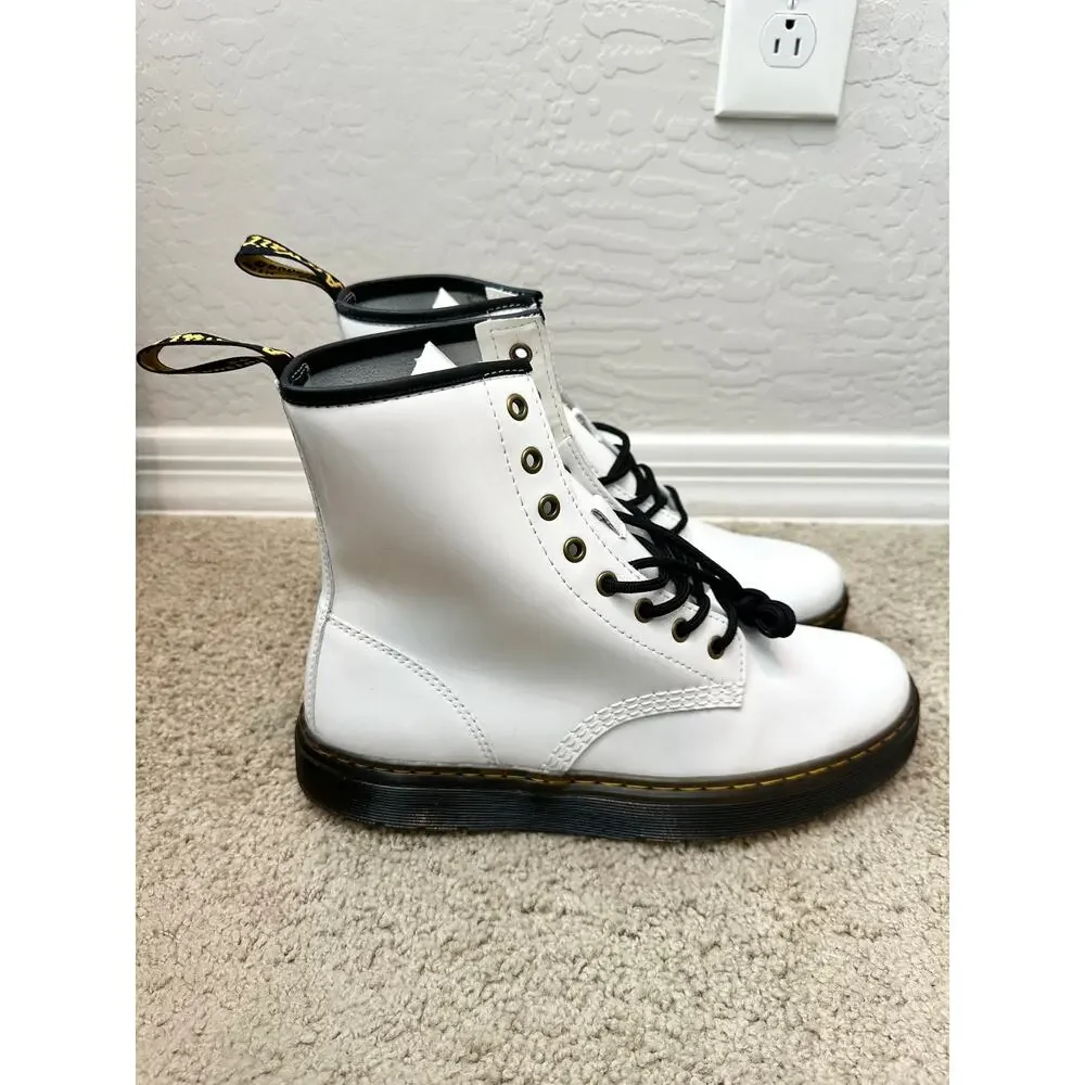 DR. MARTENS | Zavala White Patent Combat Boots Lace-Up Unisex | Size 10 11